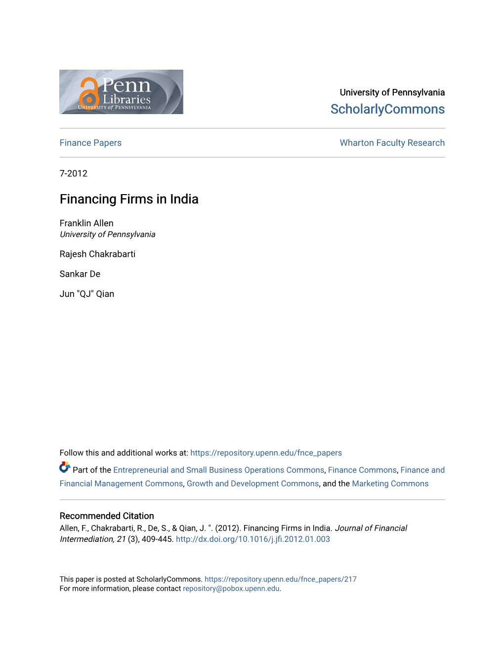 Financing Firms in India