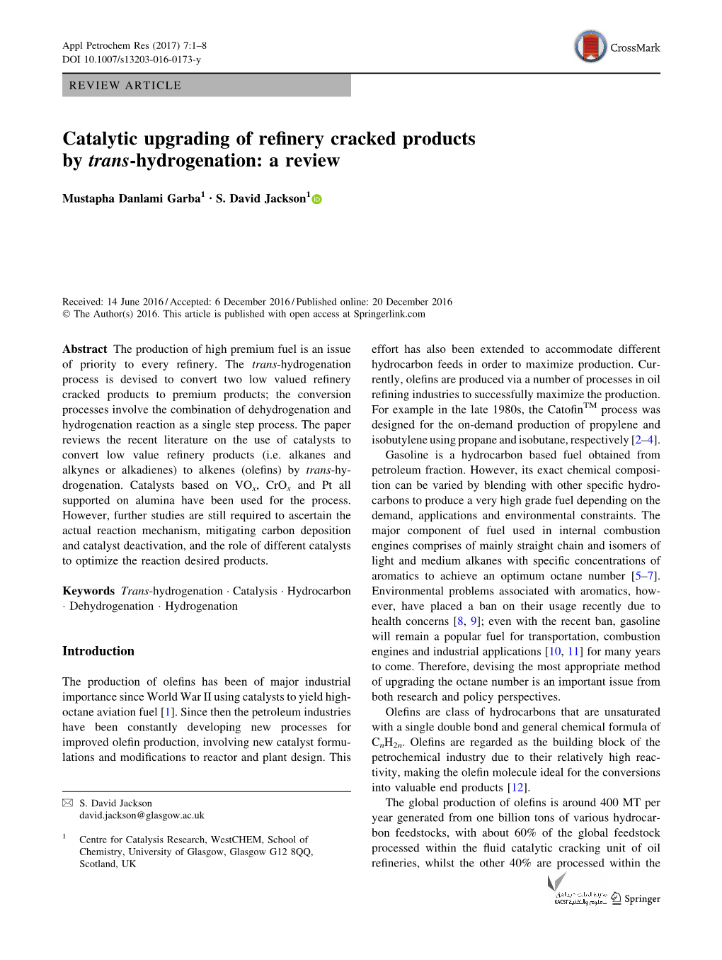 Catalytic Upgrading of Refinery Cracked Products by Trans-Hydrogenation: a Review