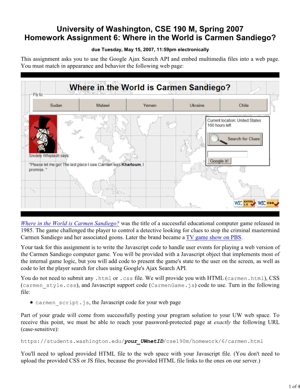 CSE 190 M Homework 6 (Where in the World Is Carmen Sandiego?