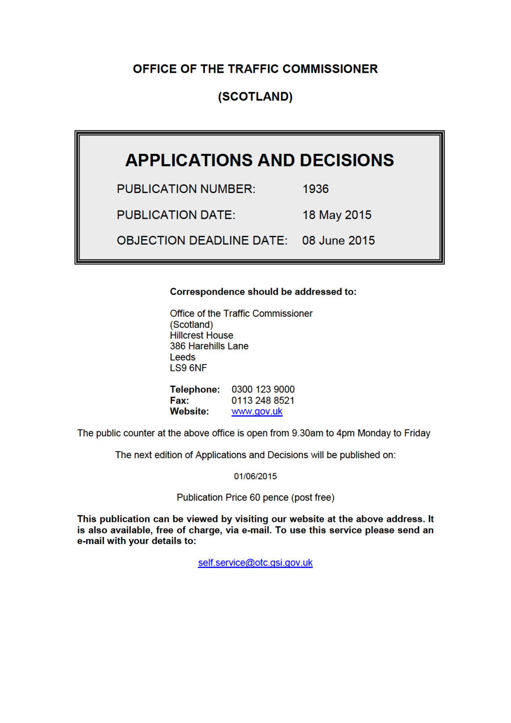 APPLICATIONS and DECISIONS 18 May 2015