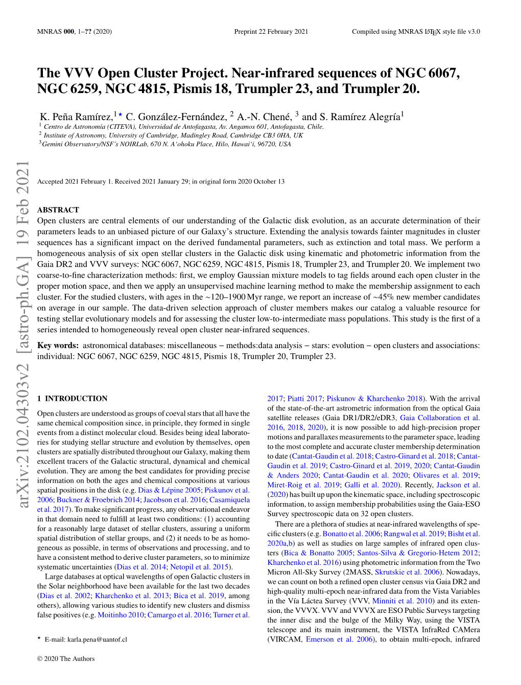 Arxiv:2102.04303V2 [Astro-Ph.GA] 19 Feb 2021 Information, to Assign Membership Probabilities Using the Gaia-ESO Et Al