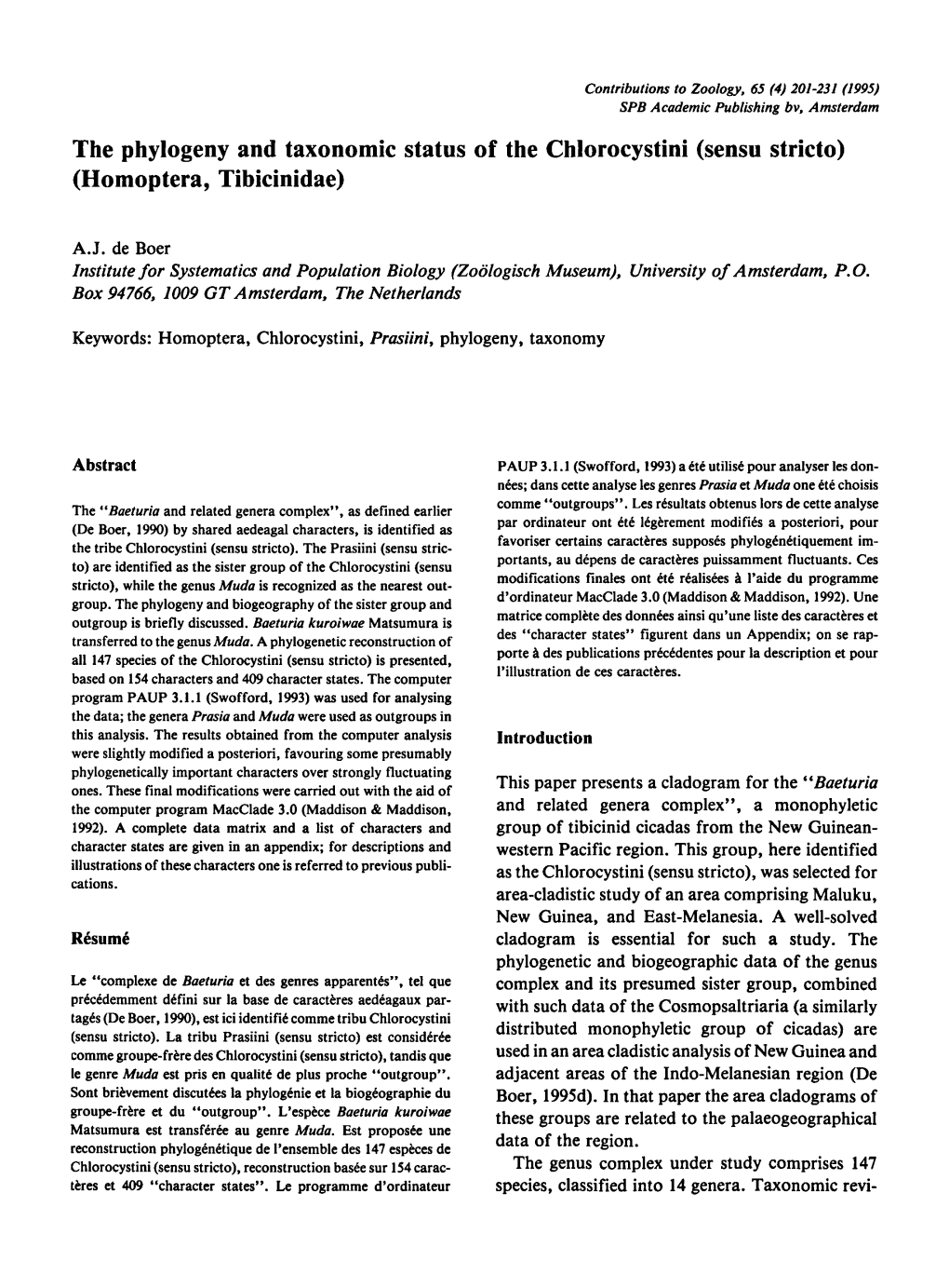 Phylogeny and the Chlorocystini (Sensu Stricto) (Homoptera