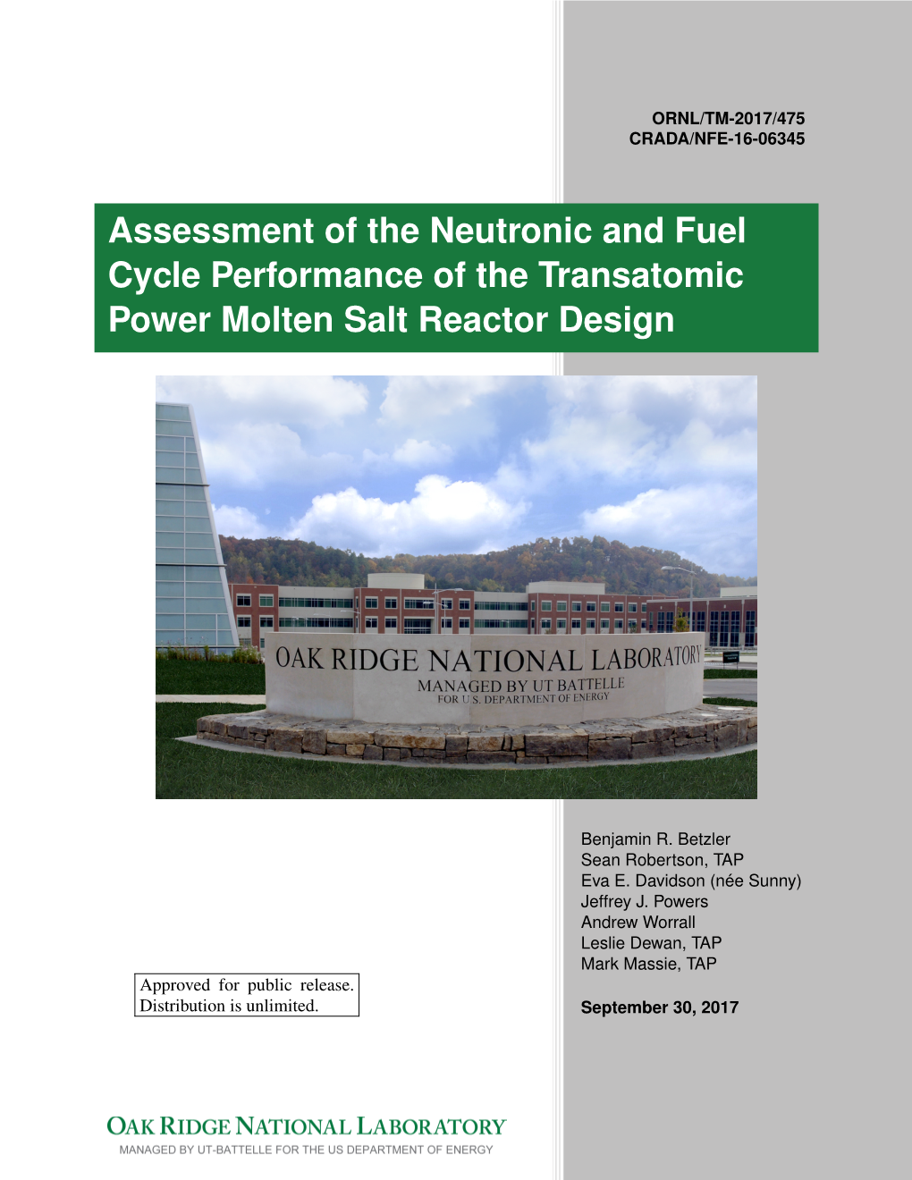 Ornl/Tm-2017/475 Crada/Nfe-16-06345