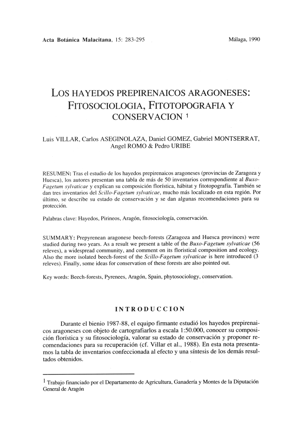 Los HAYEDOS PREPIRENAICOS ARAGONESES: FITOSOCIOLOGIA, FITOTOPOGRAFIA Y CONSERVACION 1