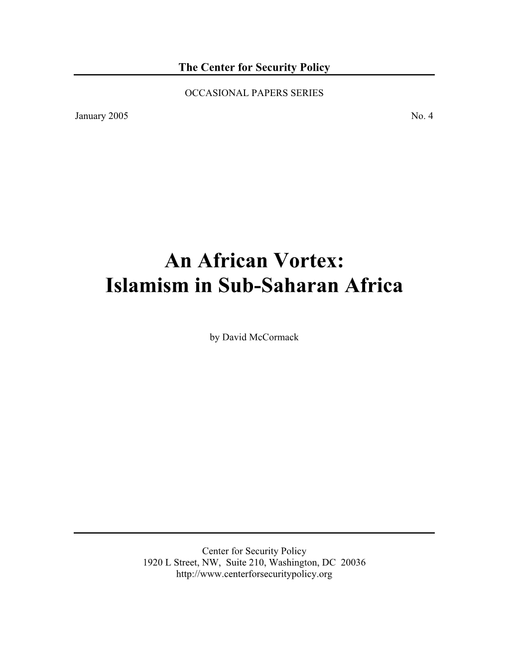 An African Vortex: Islamism in Sub-Saharan Africa