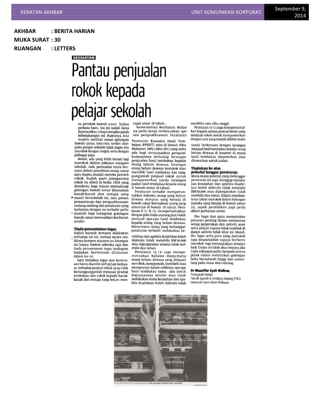 Keratan Akhbar Unit Komunikasi Korporat 2014