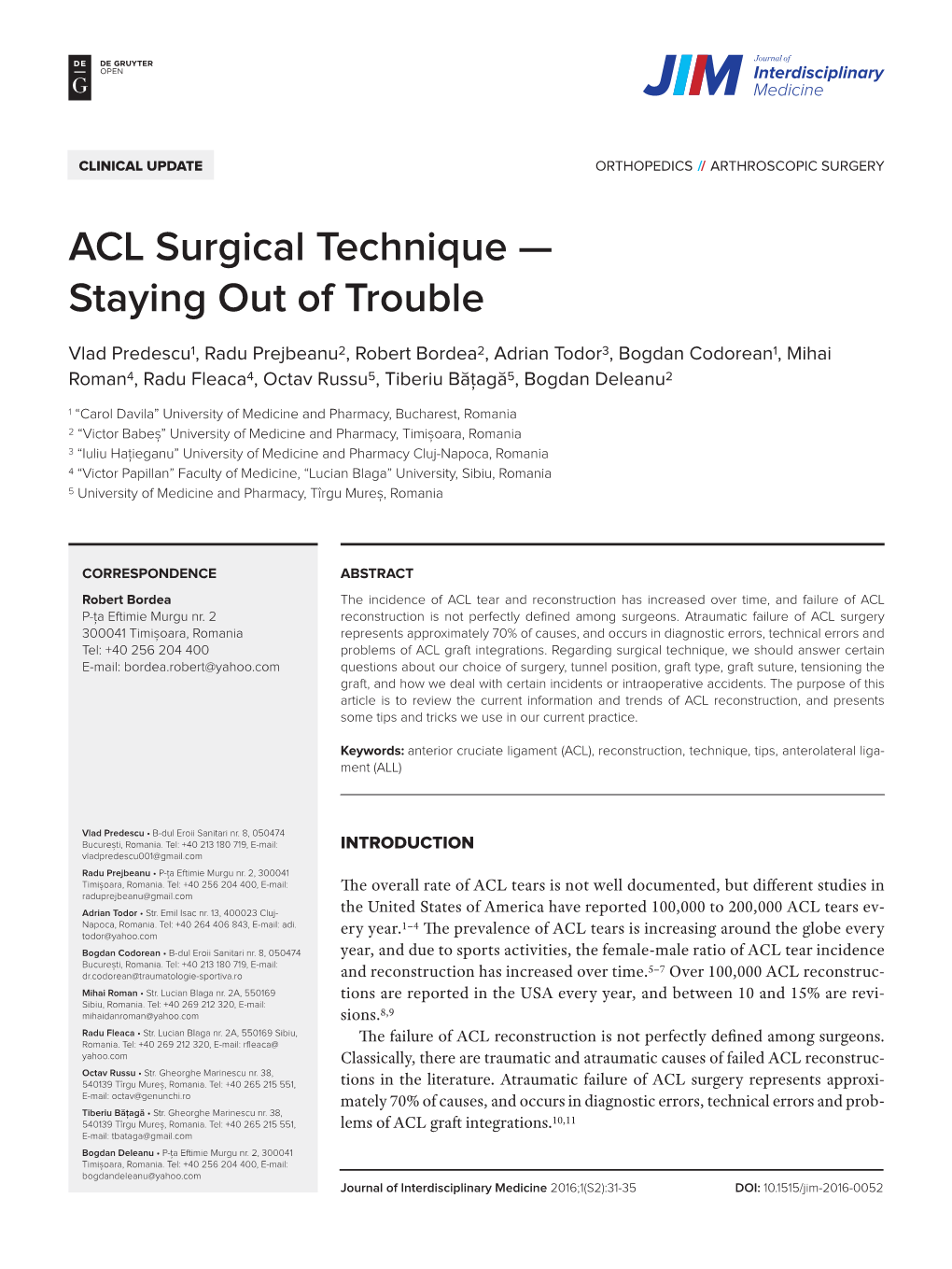 ACL Surgical Technique — Staying out of Trouble