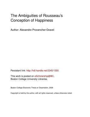The Ambiguities of Rousseau's Conception of Happiness