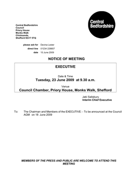 NOTICE of MEETING EXECUTIVE Tuesday, 23 June 2009 at 9.30 A.M