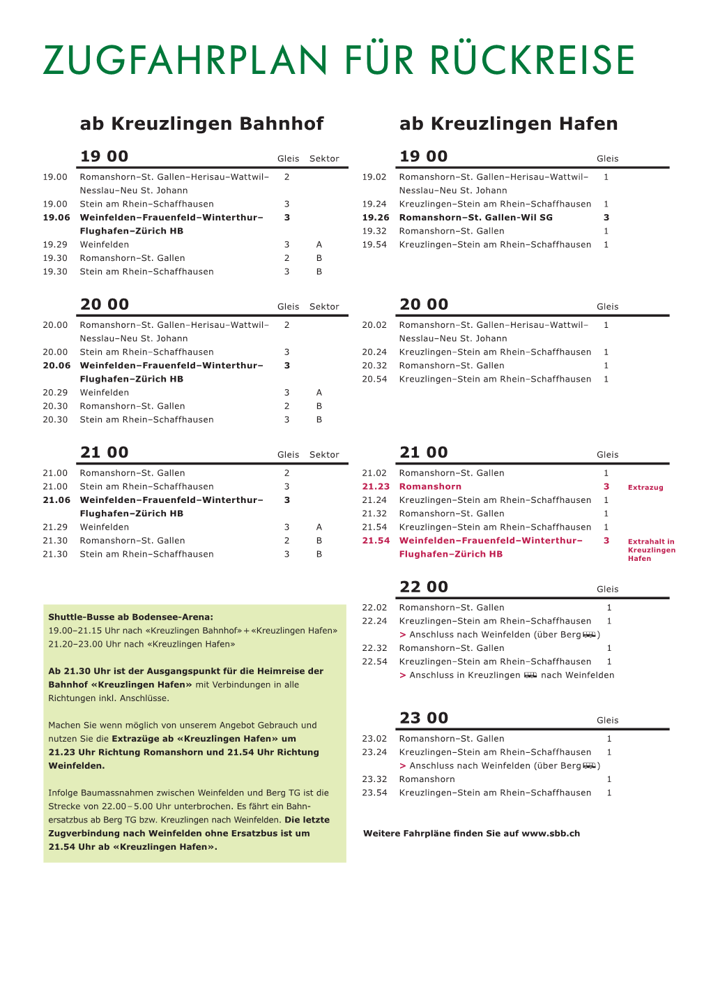 Anreise Zugfahrplan Für Rückreise