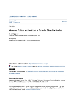 Visionary Politics and Methods in Feminist Disability Studies