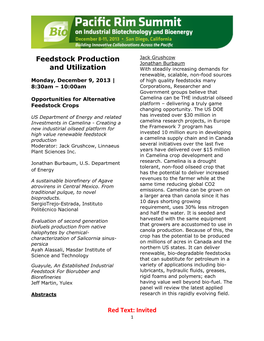 Red Text: Invited Feedstock Production and Utilization