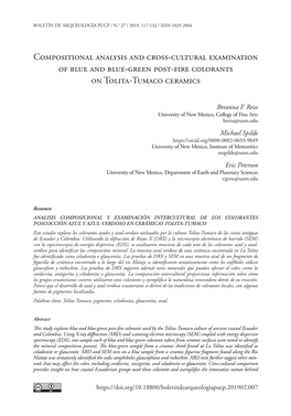 Compositional Analysis and Cross-Cultural Examination of Blue and Blue-Green Post-Fire Colorants on Tolita-Tumaco Ceramics