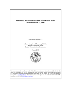 Numbering Resource Utilization in the United States As of December 31, 2004