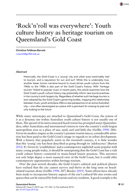 Youth Culture History As Heritage Tourism on Queensland's Gold Coast