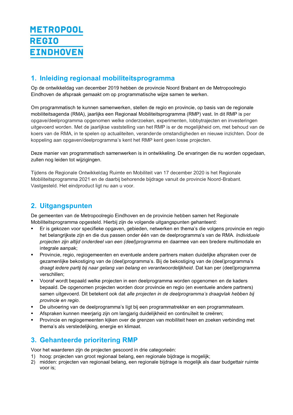 1. Inleiding Regionaal Mobiliteitsprogramma