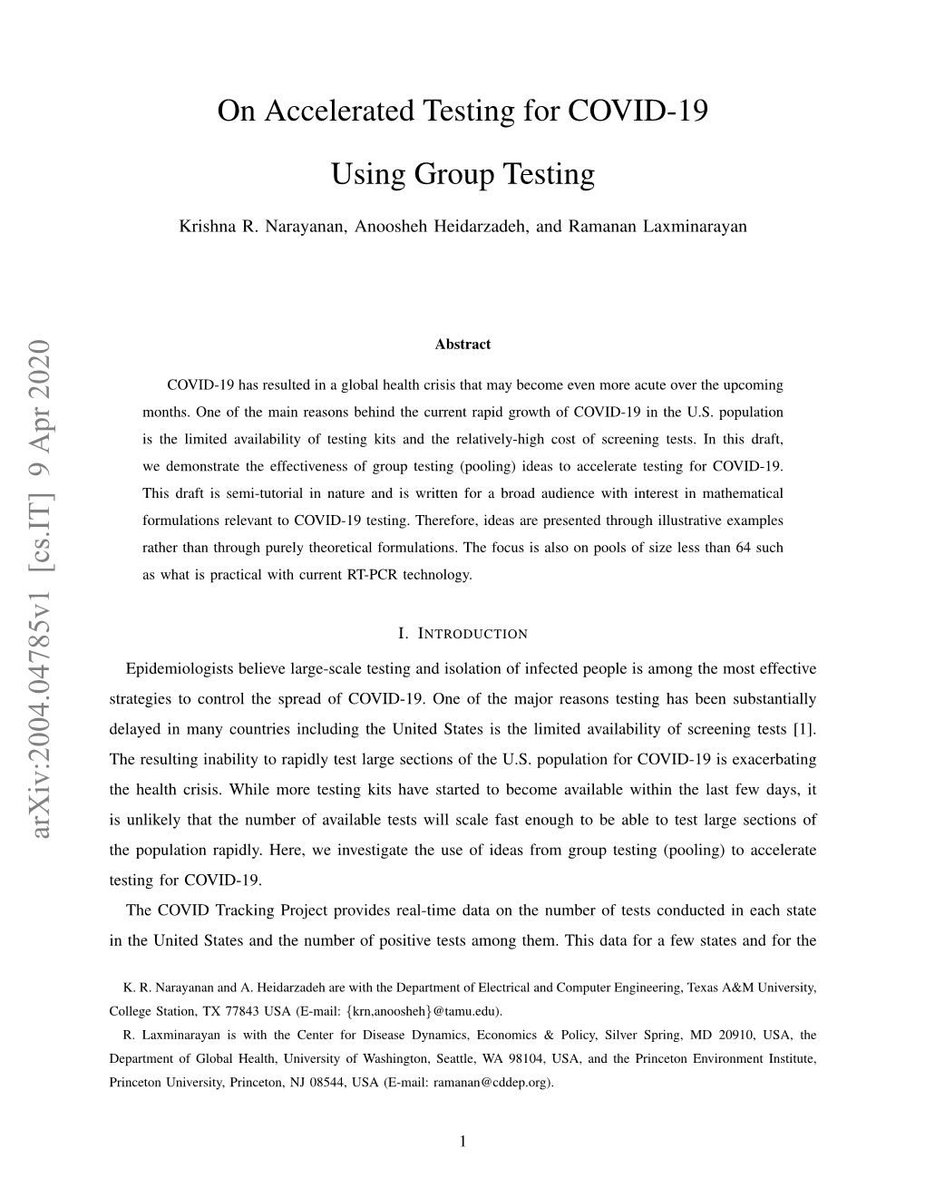 On Accelerated Testing for COVID-19 Using Group Testing
