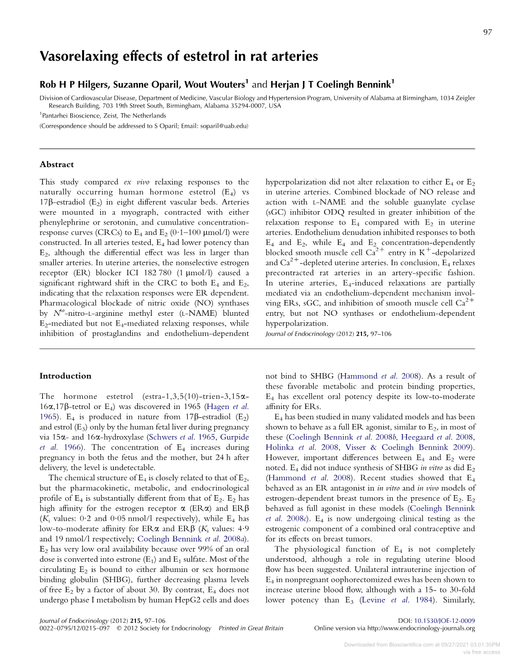 Vasorelaxing Effects of Estetrol in Rat Arteries