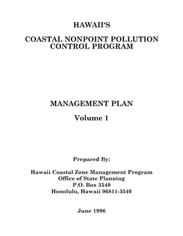 Hawaii's Coastal Nonpoint Pollution Control Program
