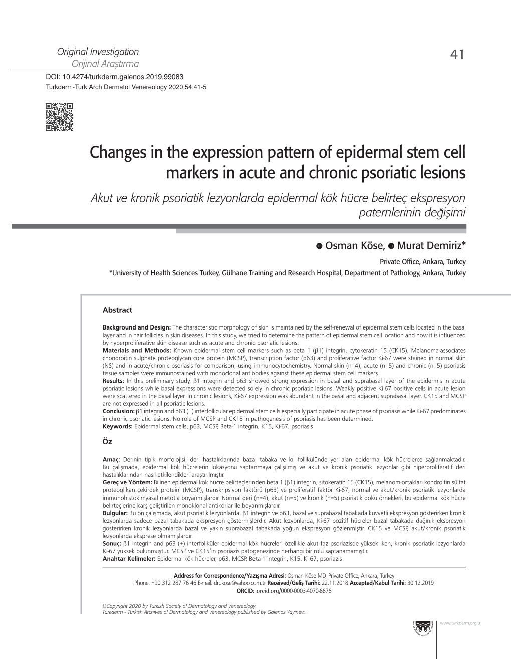 Changes in the Expression Pattern of Epidermal Stem Cell Markers In