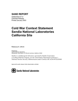 Cold War Context Statement Sandia National Laboratories California Site