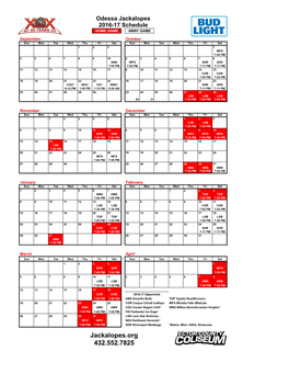 2016-17 Jackalopes Schedule