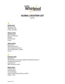 GLOBAL LOCATION LIST by City