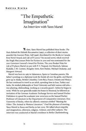 The Empathetic Imagination" an Interview with Yann Martel