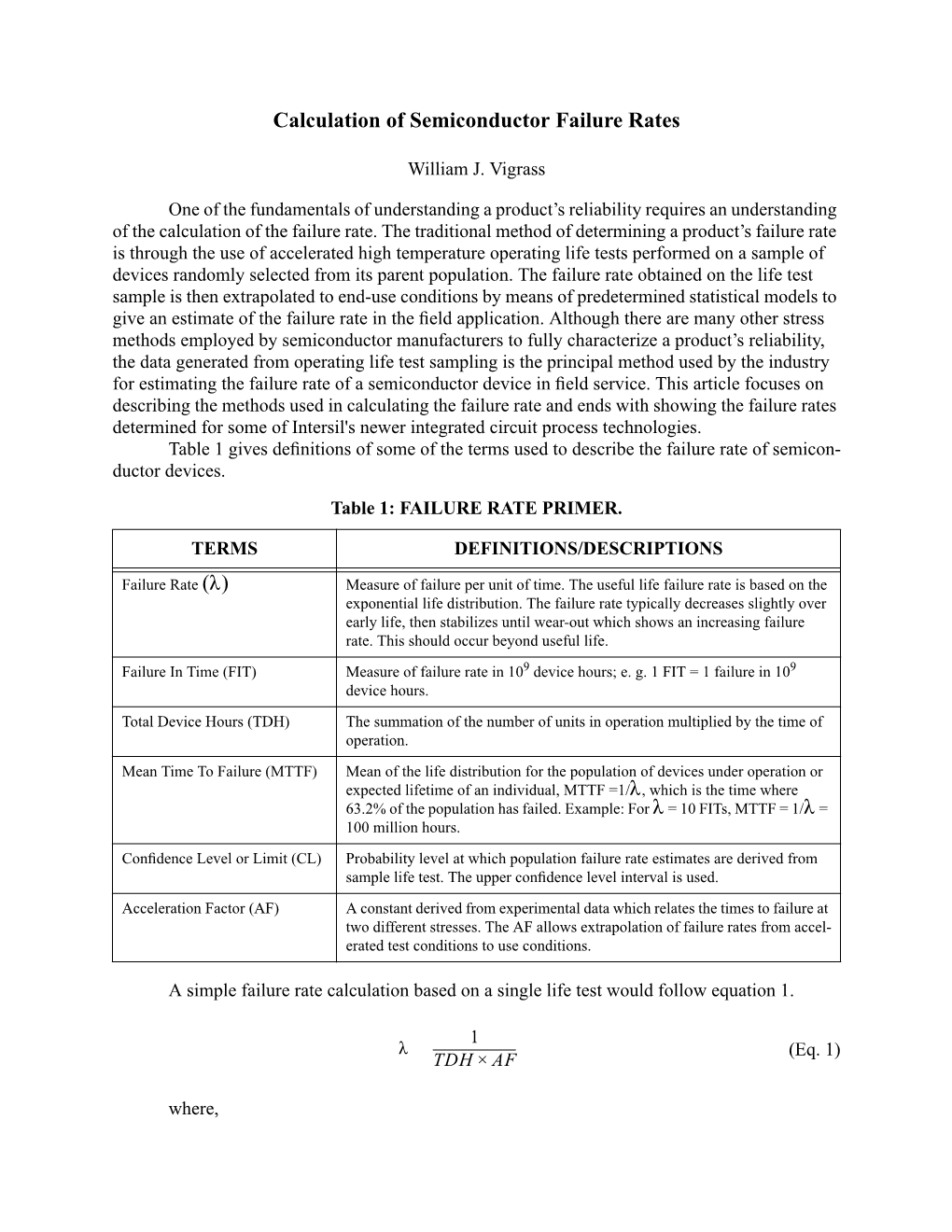 Calculation of Semiconductor Failure Rates