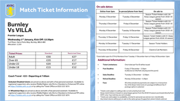 Match Ticket Information Vs VILLA Burnley