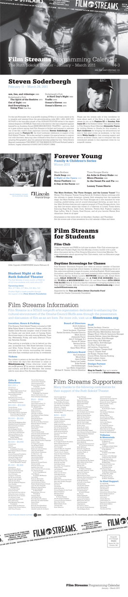 Film Streams Programming Calendar Film Streams Information Film Streams Supporters Film Streams for Students Steven Soderbergh
