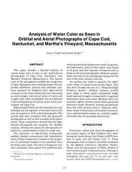 Analysis of Water Color As Seen in Orbital and Aerial Photographs of Cape Cod, Nantucket, and Martha's Vineyard, Massachusetts