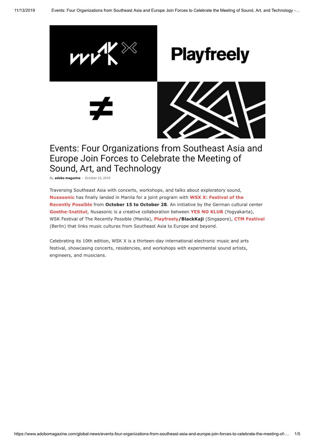 Four Organizations from Southeast Asia and Europe Join Forces to Celebrate the Meeting of Sound, Art, and Technology -…