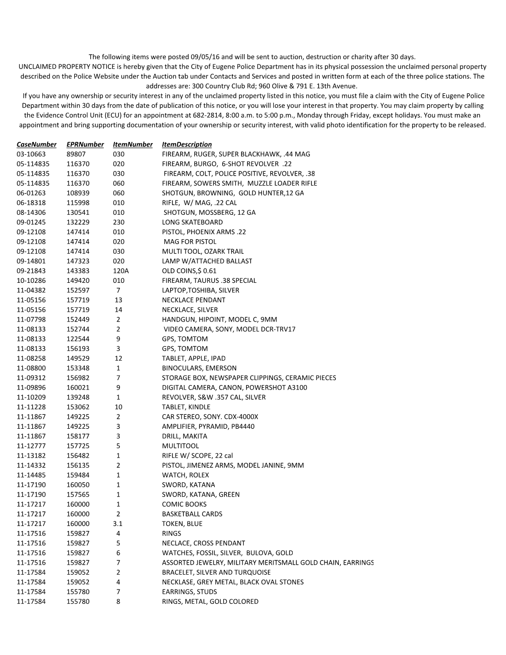 Auction List 090516