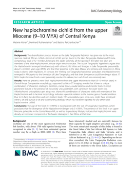 New Haplochromine Cichlid from the Upper Miocene (9–10 MYA) of Central Kenya Melanie Altner1*, Bernhard Ruthensteiner2 and Bettina Reichenbacher1,3