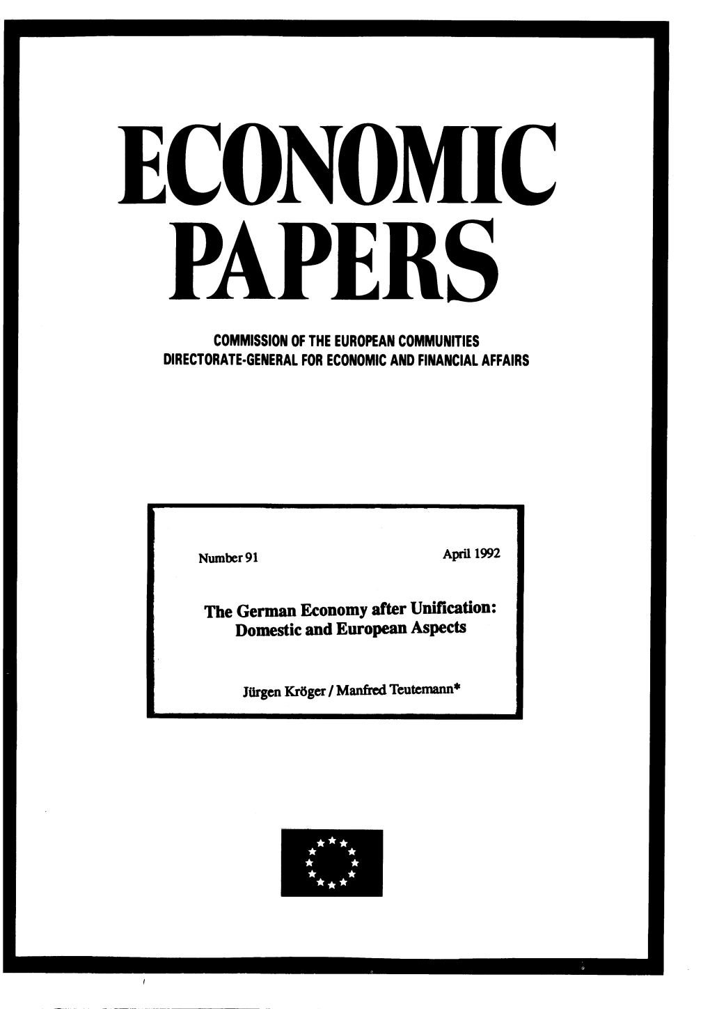 The German Economy After Unification: Domestic and European Aspects