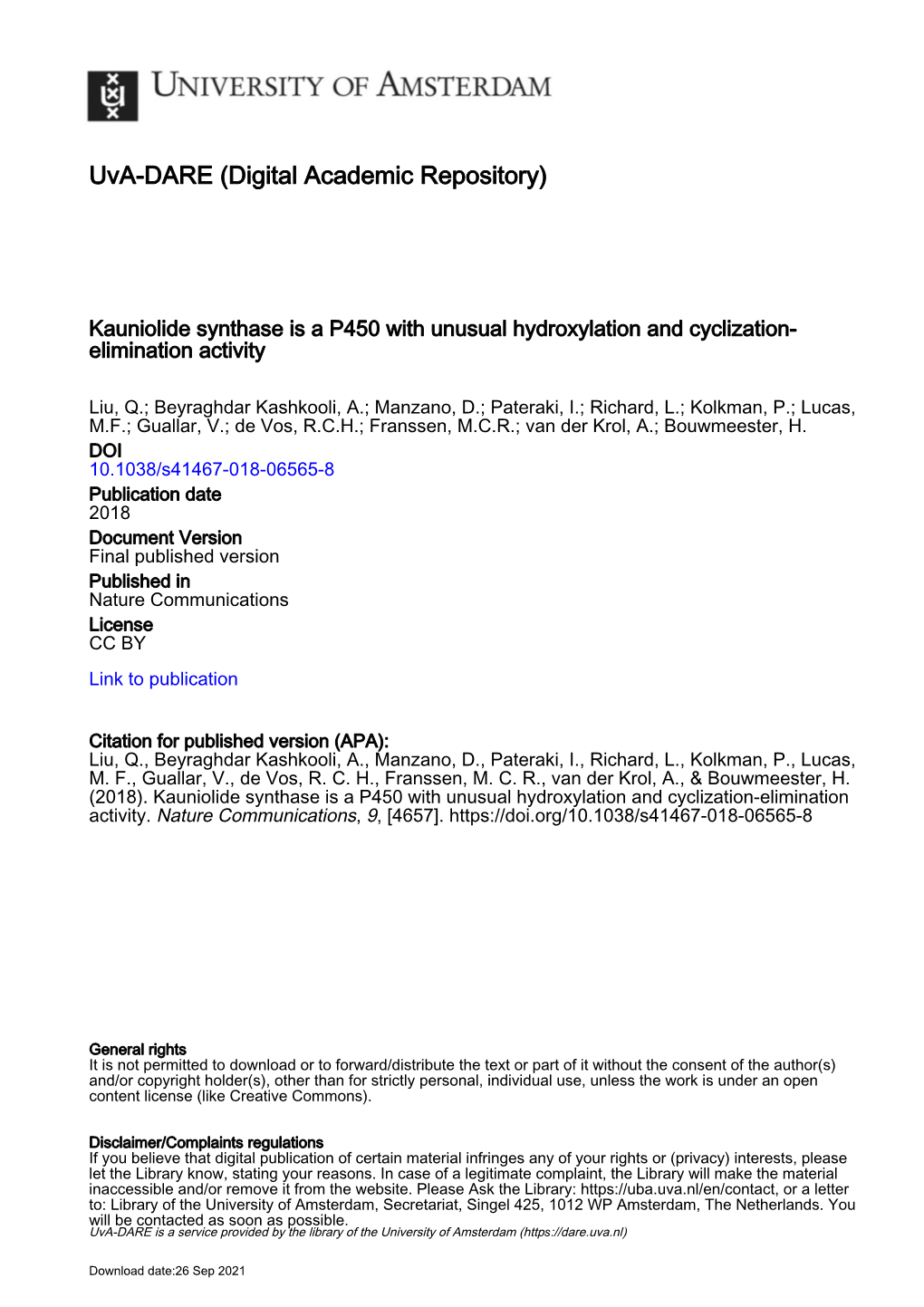 Kauniolide Synthase Is a P450 with Unusual Hydroxylation and Cyclization-Elimination Activity