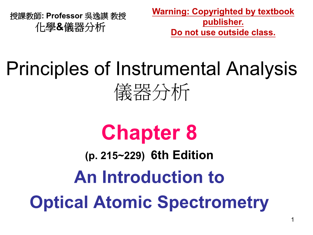 Chapter 8 an Introduction to Optical Atomic Spectrometry