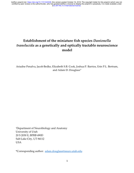 Establishment of the Miniature Fish Species Danionella Translucida As a Genetically and Optically Tractable Neuroscience Model