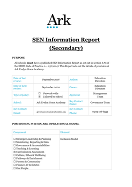 SEN Information Report (Secondary)