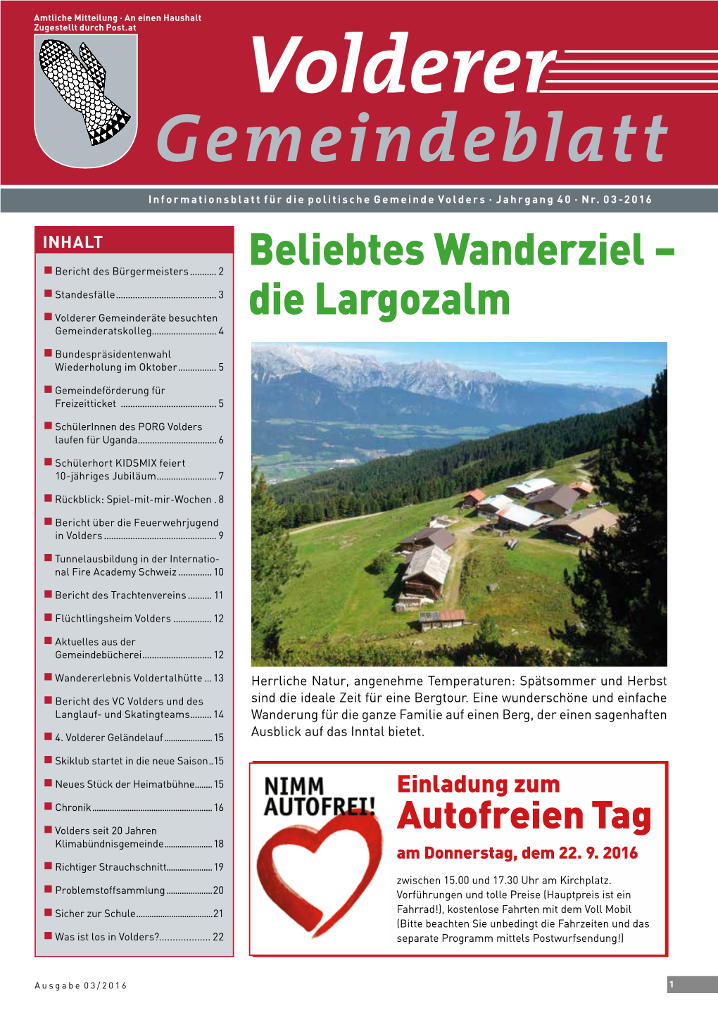 Gemeindeblatt Informationsblatt Für Die Politische Gemeinde Volders · Jahrgang 40 · Nr