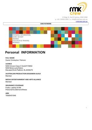 Personal INFORMATION