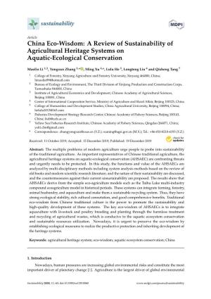 China Eco-Wisdom: a Review of Sustainability of Agricultural Heritage Systems on Aquatic-Ecological Conservation