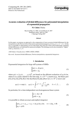 Accurate Evaluation of Divided Differences for Polynomial Interpolation of Exponential Propagators M
