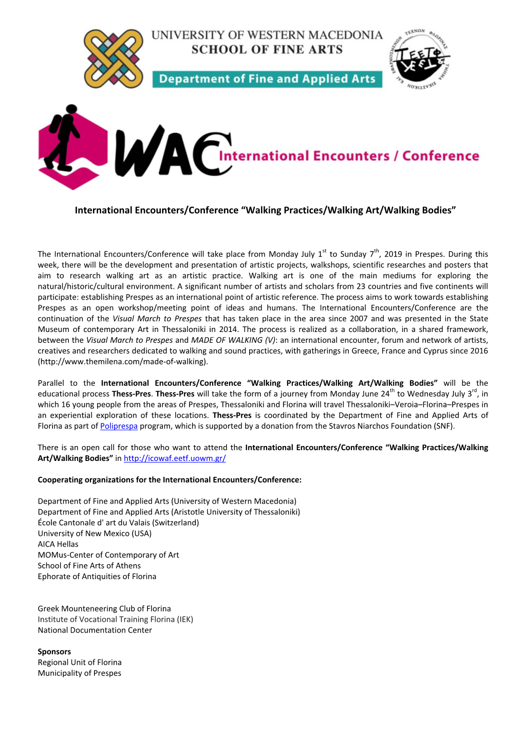 International Encounters/Conference “Walking Practices/Walking Art/Walking Bodies”