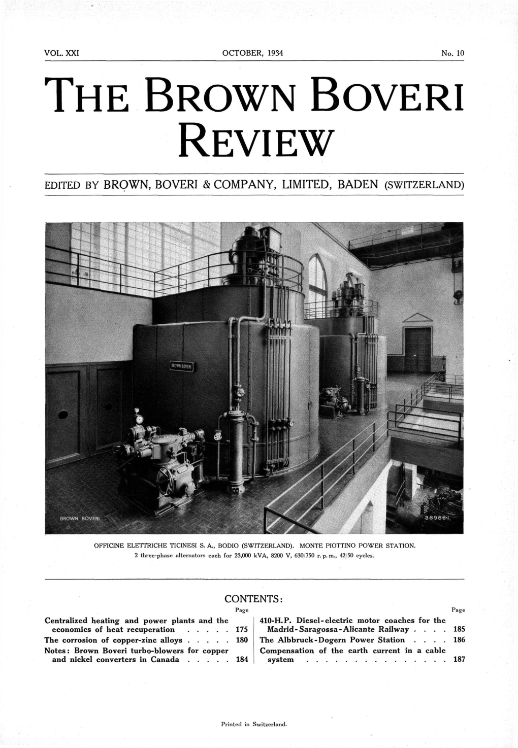 The Brown Boveri Review the House Journal of Brown, Boveri & Company, Limited, Baden (Switzerland)