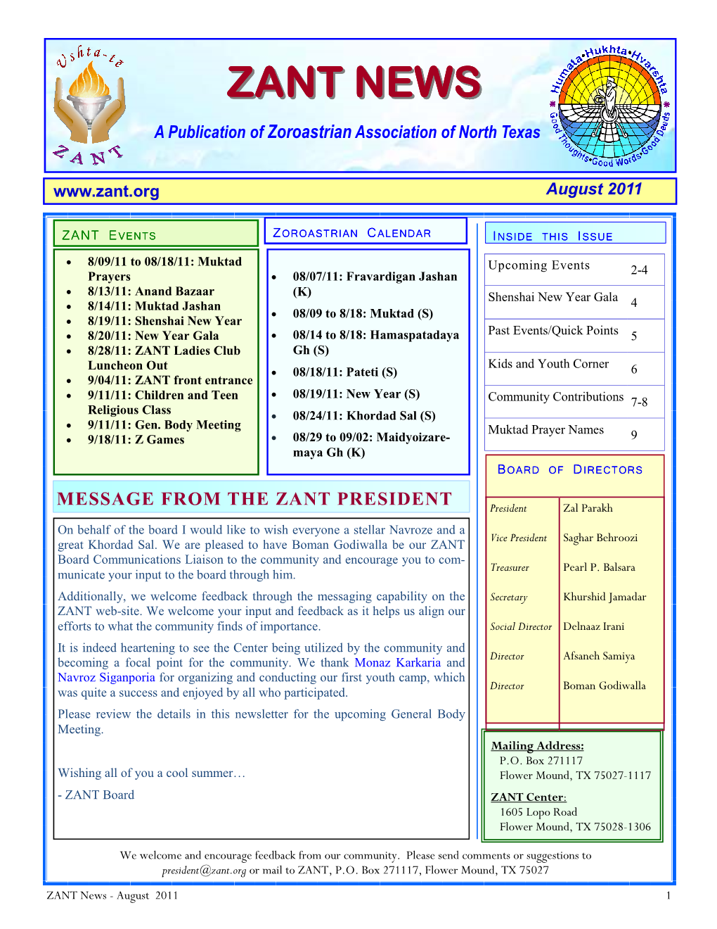 ZANT August 2011 Newsletter