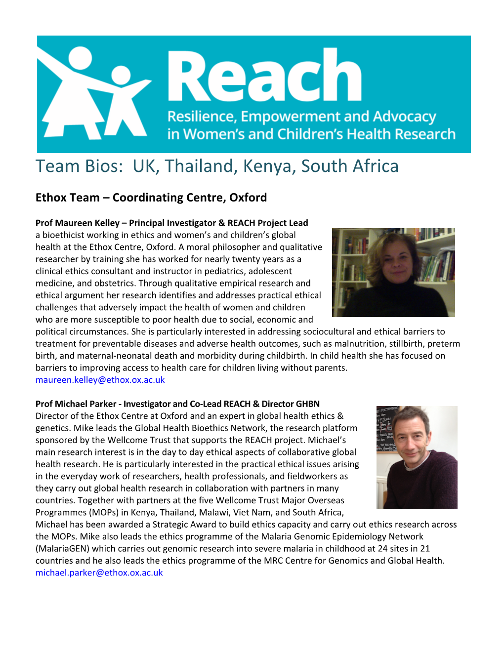 Team Bios: UK, Thailand, Kenya, South Africa