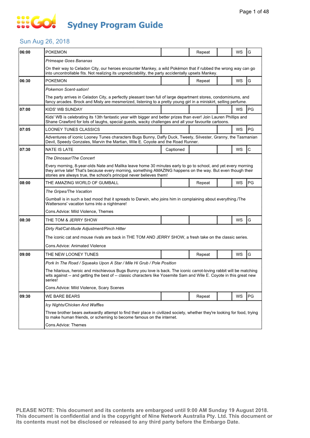 Sydney Program Guide