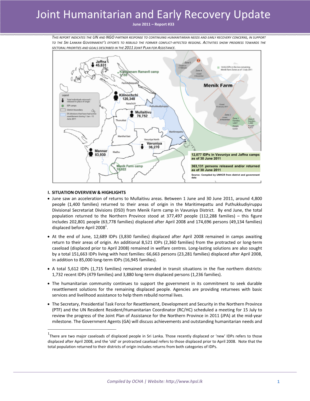 Joint Humanitarian and Early Recovery Update June 2011 – Report #33